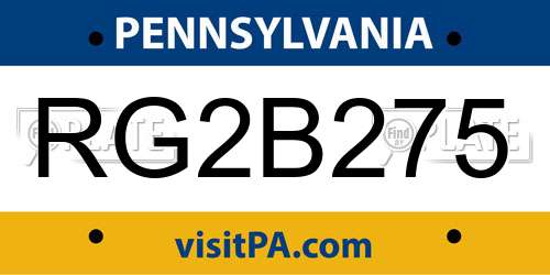 RG2B275 Pennsylvania License Plate