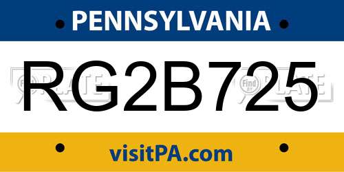 RG2B725 Pennsylvania License Plate