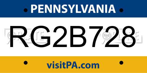 RG2B728 Pennsylvania License Plate