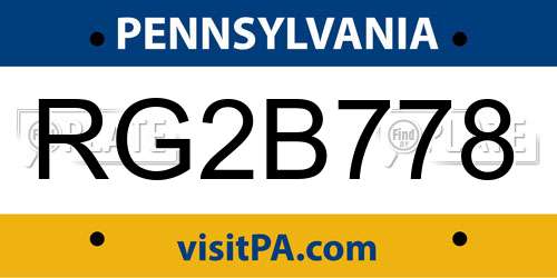 RG2B778 Pennsylvania License Plate