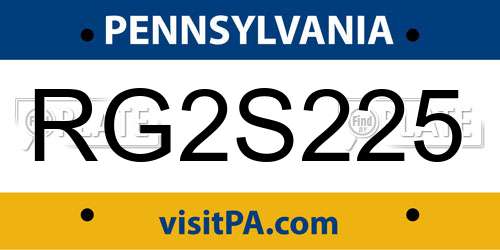 RG2S225 Pennsylvania License Plate