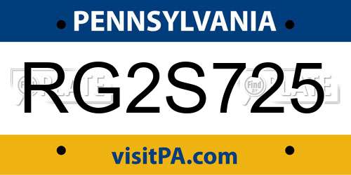 RG2S725 Pennsylvania License Plate