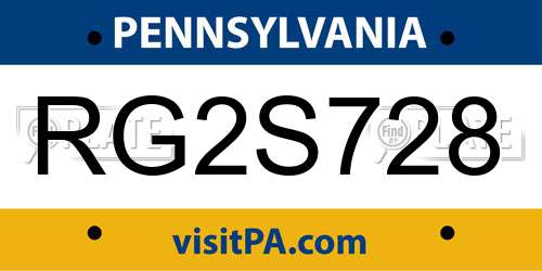 RG2S728 Pennsylvania License Plate