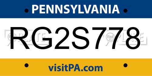 RG2S778 Pennsylvania License Plate