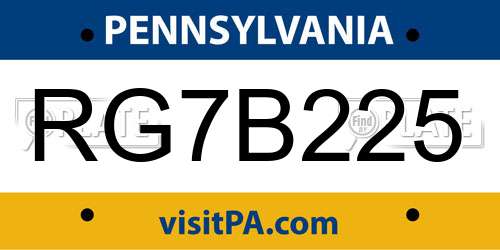 RG7B225 Pennsylvania License Plate