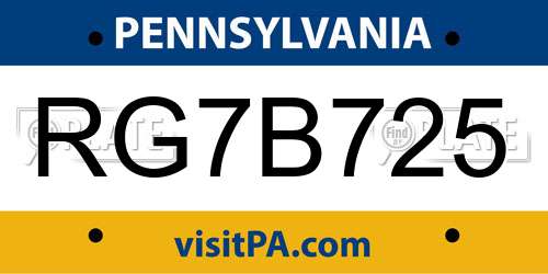 RG7B725 Pennsylvania License Plate