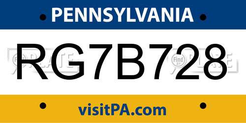 RG7B728 Pennsylvania License Plate