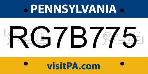RG7B775 Pennsylvania License Plate