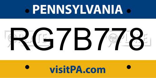 RG7B778 Pennsylvania License Plate
