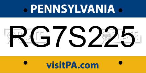 RG7S225 Pennsylvania License Plate