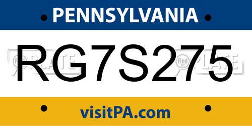 RG7S275 Pennsylvania License Plate