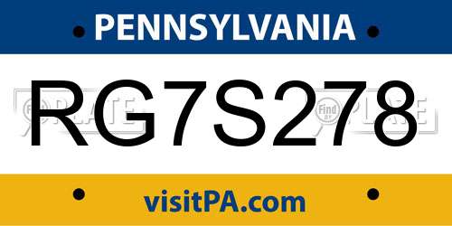 RG7S278 Pennsylvania License Plate