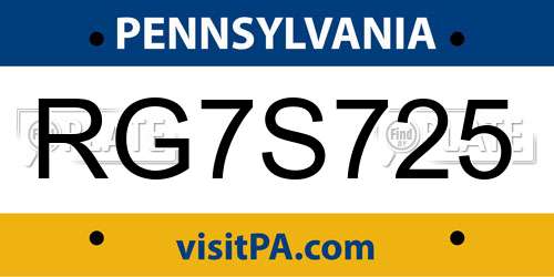 RG7S725 Pennsylvania License Plate