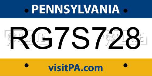 RG7S728 Pennsylvania License Plate