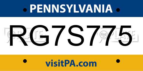 RG7S775 Pennsylvania License Plate