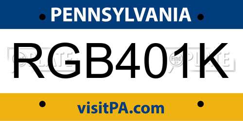 RGB401K Pennsylvania License Plate
