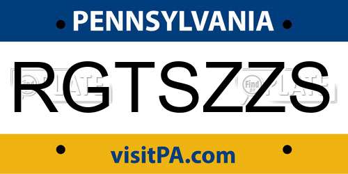 RGTSZZS Pennsylvania License Plate