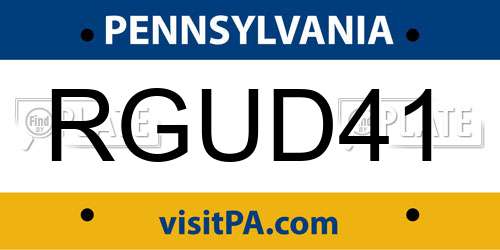 RGUD41 Pennsylvania License Plate