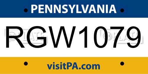 RGW1079 Pennsylvania License Plate