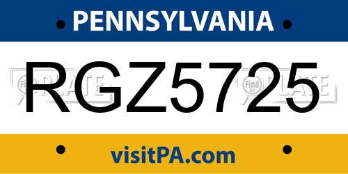 RGZ5725 Pennsylvania License Plate
