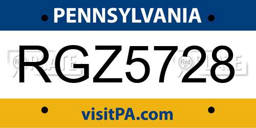RGZ5728 Pennsylvania License Plate
