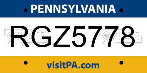 RGZ5778 Pennsylvania License Plate