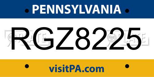 RGZ8225 Pennsylvania License Plate