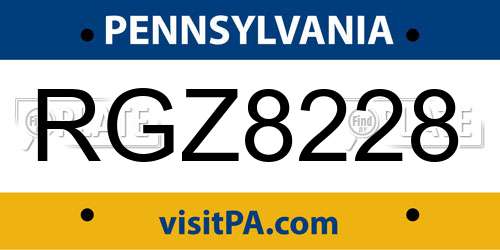 RGZ8228 Pennsylvania License Plate