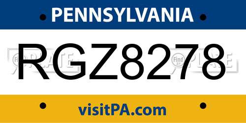 RGZ8278 Pennsylvania License Plate