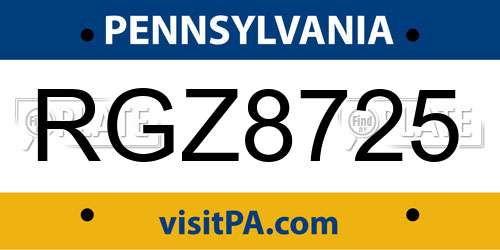 RGZ8725 Pennsylvania License Plate