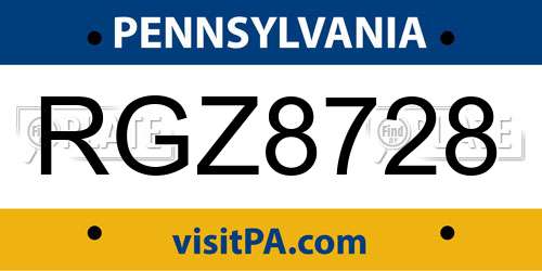 RGZ8728 Pennsylvania License Plate