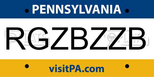 RGZBZZB Pennsylvania License Plate