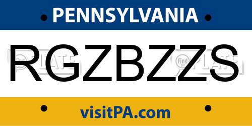 RGZBZZS Pennsylvania License Plate