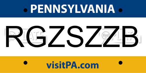 RGZSZZB Pennsylvania License Plate