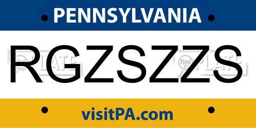 RGZSZZS Pennsylvania License Plate