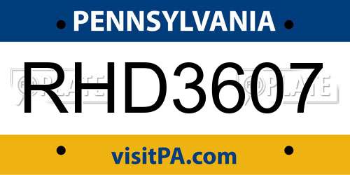 RHD3607 Pennsylvania License Plate