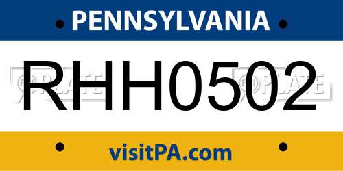 RHH0502 Pennsylvania License Plate