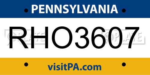 RHO3607 Pennsylvania License Plate
