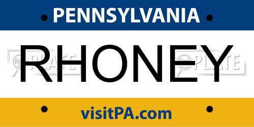 RHONEY Pennsylvania License Plate