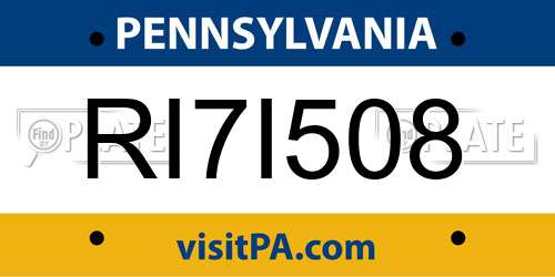 RI7I508 Pennsylvania License Plate