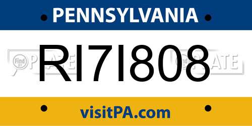 RI7I808 Pennsylvania License Plate