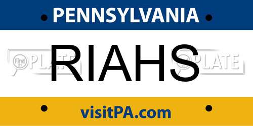 RIAHS Pennsylvania License Plate