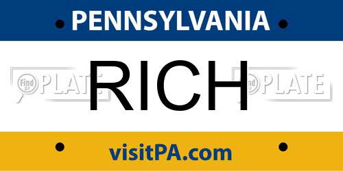 RICH Pennsylvania License Plate
