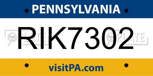 RIK7302 Pennsylvania License Plate