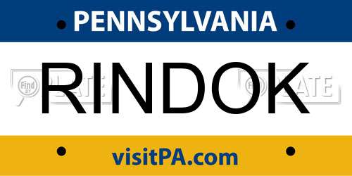 RINDOK Pennsylvania License Plate