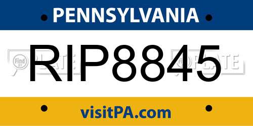 RIP8845 Pennsylvania License Plate
