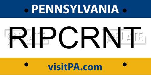 RIPCRNT Pennsylvania License Plate