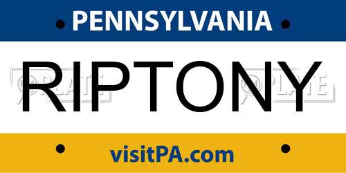 RIPTONY Pennsylvania License Plate
