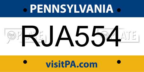 RJA554 Pennsylvania License Plate