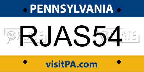RJAS54 Pennsylvania License Plate